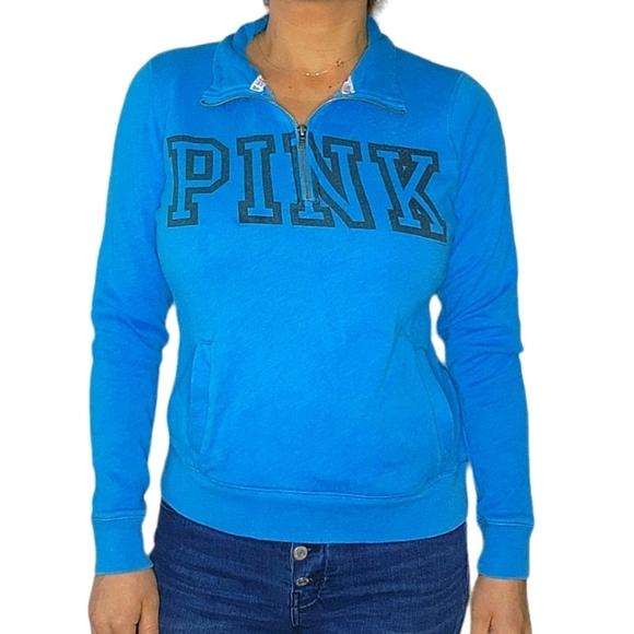 Pink by VS Quarter Zip Pullover Sweater Size Small Blue Long Sleeve - Picture 3 of 4